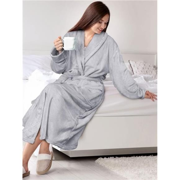 Fleece Robe For Women, Plush Warm Bathrobe Womens, Fluffy‎ Soft Spa Long Robe - Picture 1 of 7